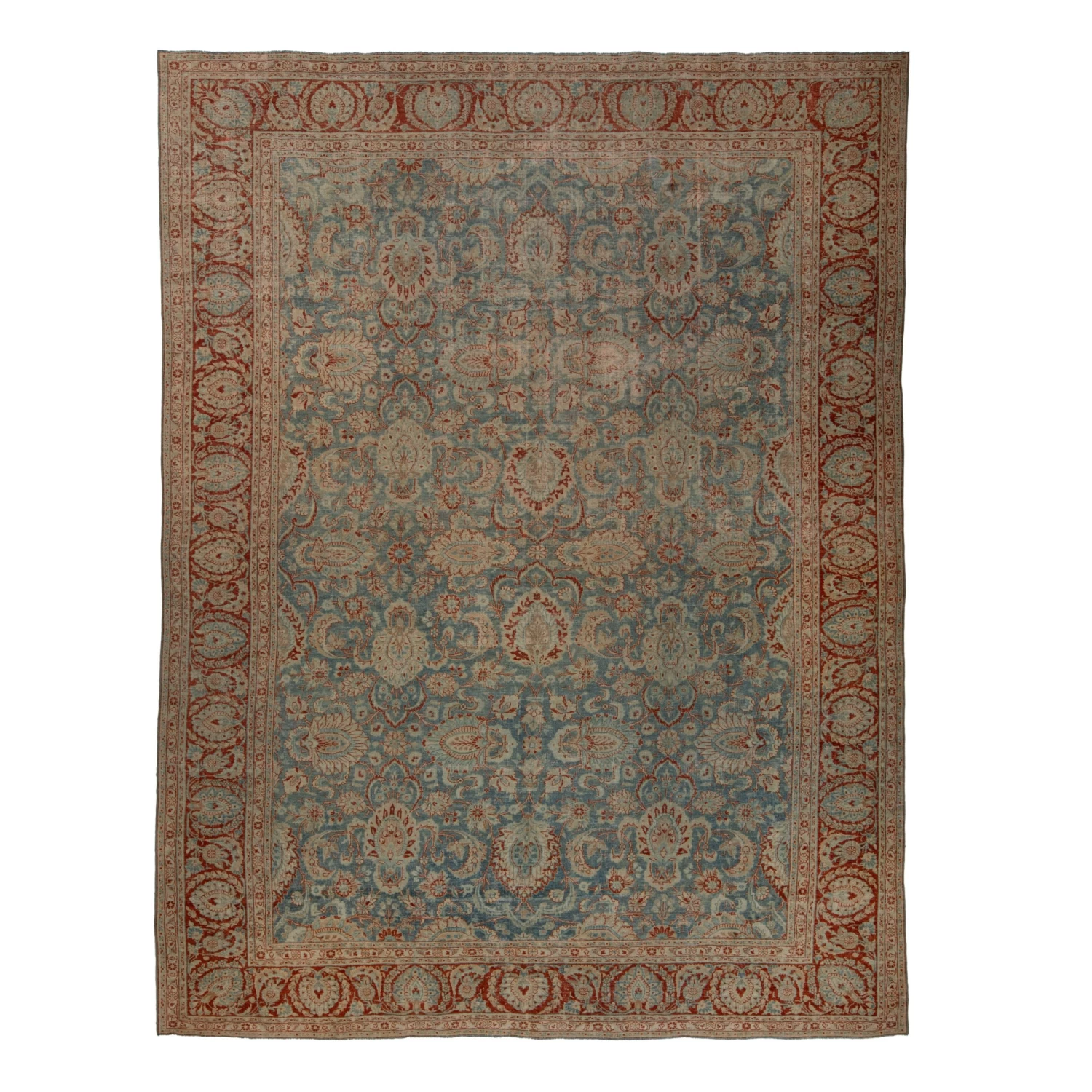 Blue And Red Antique Traditional Tabriz Rug -9'7" X 12' 3 Blue And Red Antique Traditional Tabriz Rug -9'7" X 12'