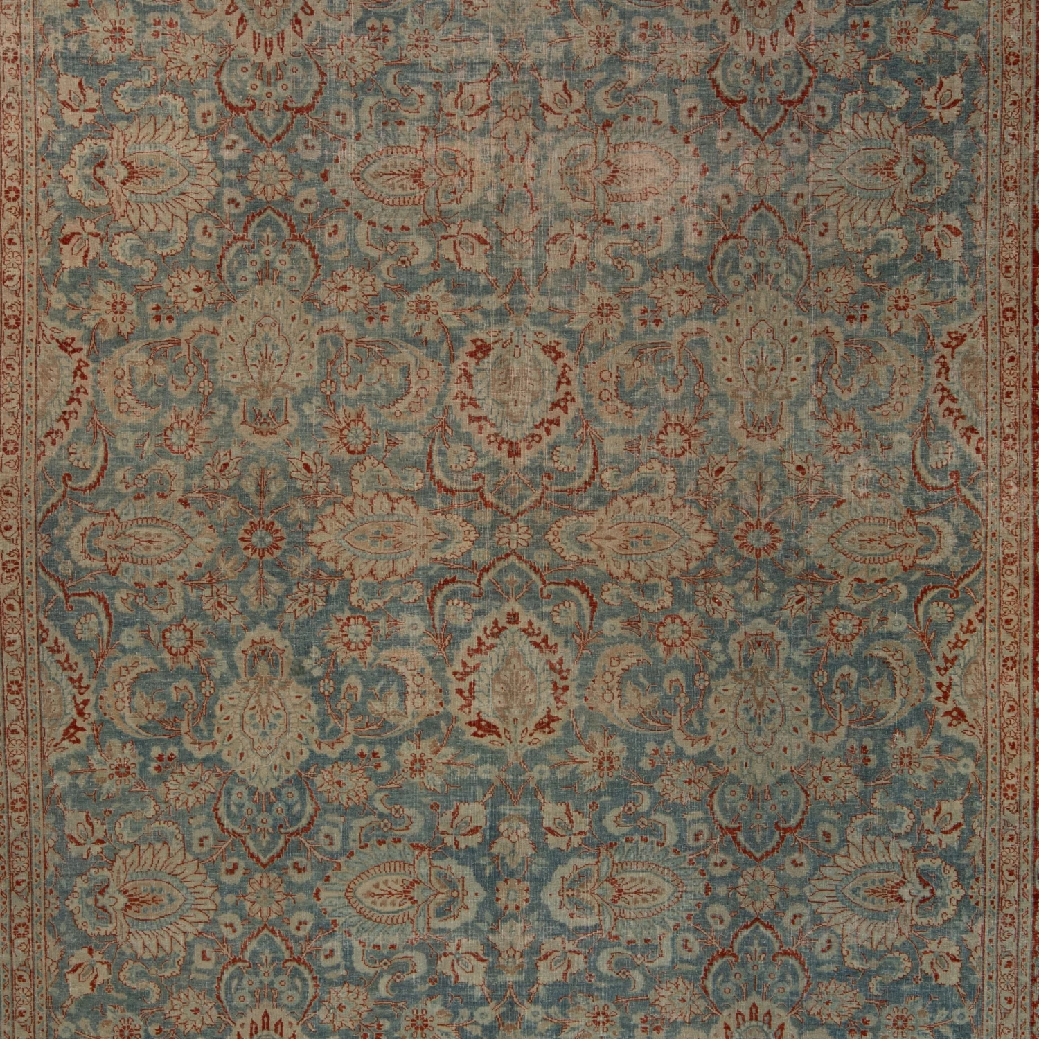 Blue And Red Antique Traditional Tabriz Rug -9'7" X 12' 4 Blue And Red Antique Traditional Tabriz Rug -9'7" X 12' - Image 2