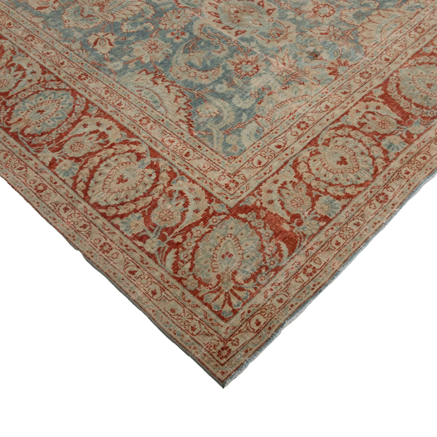 Blue And Red Antique Traditional Tabriz Rug -9'7" X 12' 5 Blue And Red Antique Traditional Tabriz Rug -9'7" X 12' - Image 3