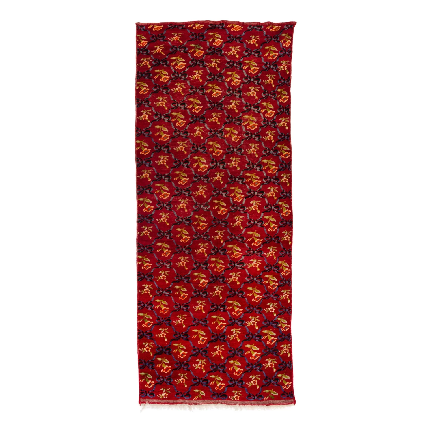 Red Vintage Traditional Anatolian Wool Runner - 4'11" X 11'7" 3 Red Vintage Traditional Anatolian Wool Runner - 4'11" X 11'7"