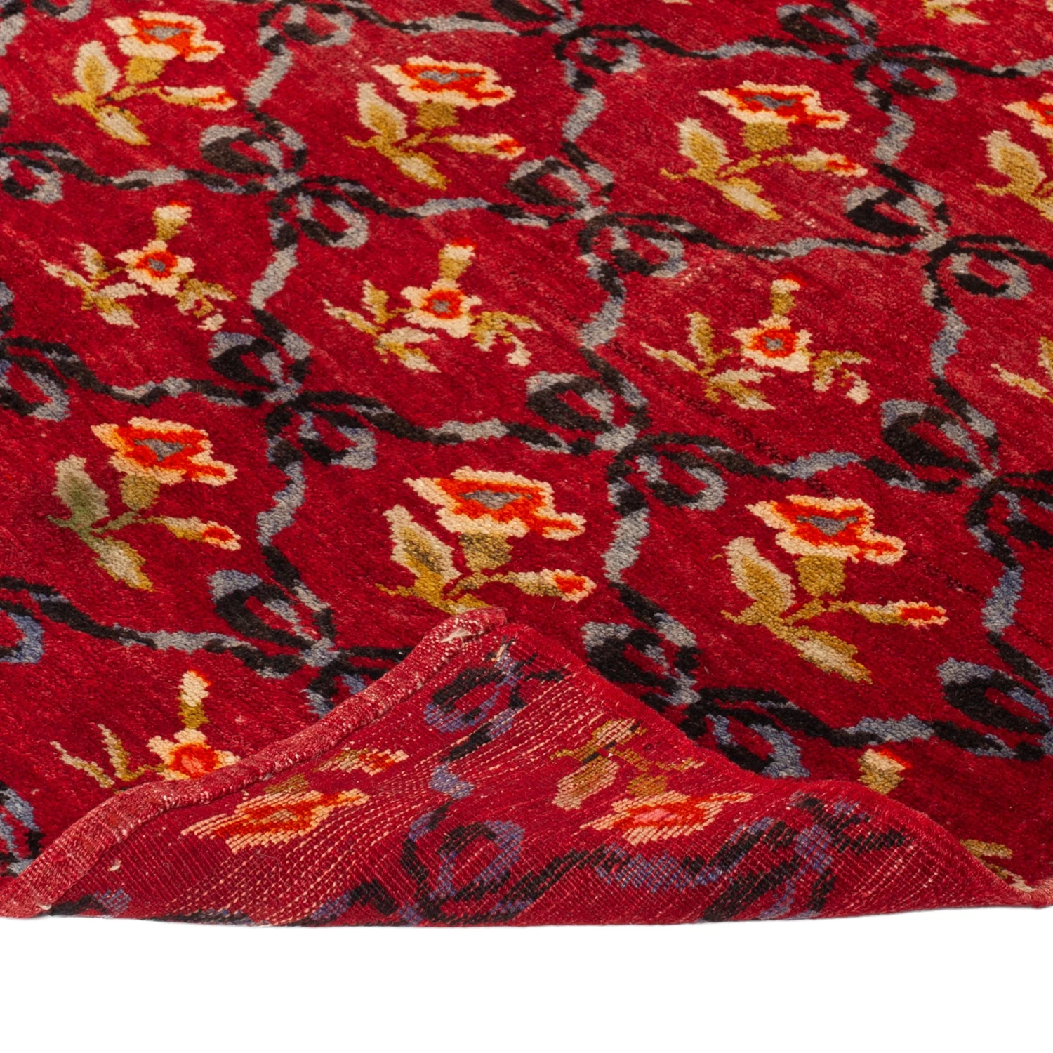Red Vintage Traditional Anatolian Wool Runner - 4'11" X 11'7" 6 Red Vintage Traditional Anatolian Wool Runner - 4'11" X 11'7" - Image 4