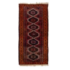 Red And Orange Antique Kurdish Rug - 5'x10'