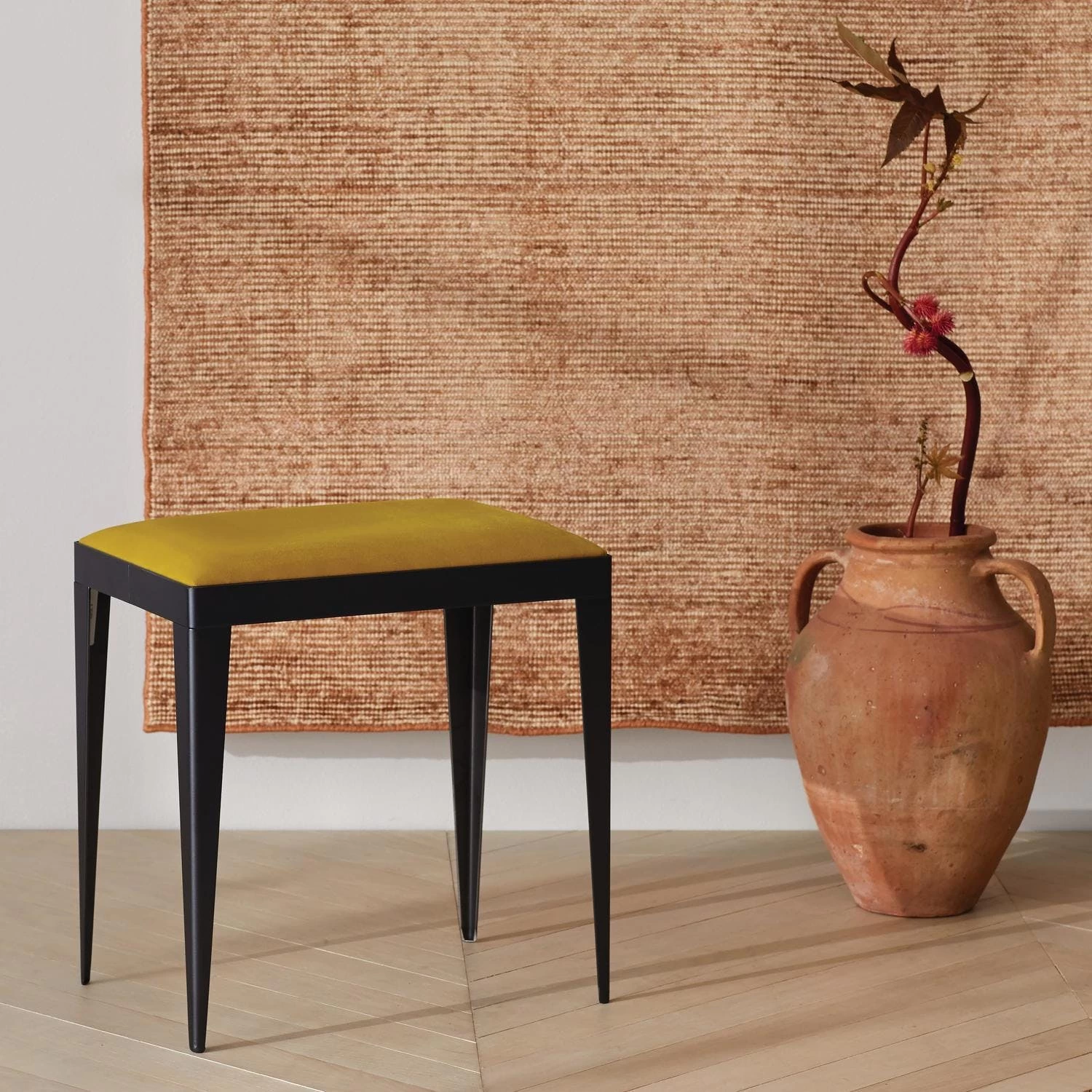 Small Upholstered Bench Yellow 4 Small Upholstered Bench Yellow - Image 2